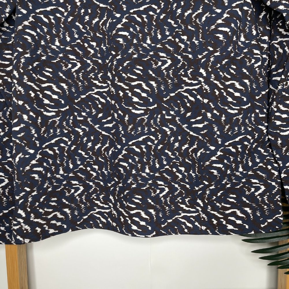 SOLD COS Blue Maroon Print Top Blouse Size 34 6 Cotton Frill Ruffle Long Sleeve - Picture 4 of 9